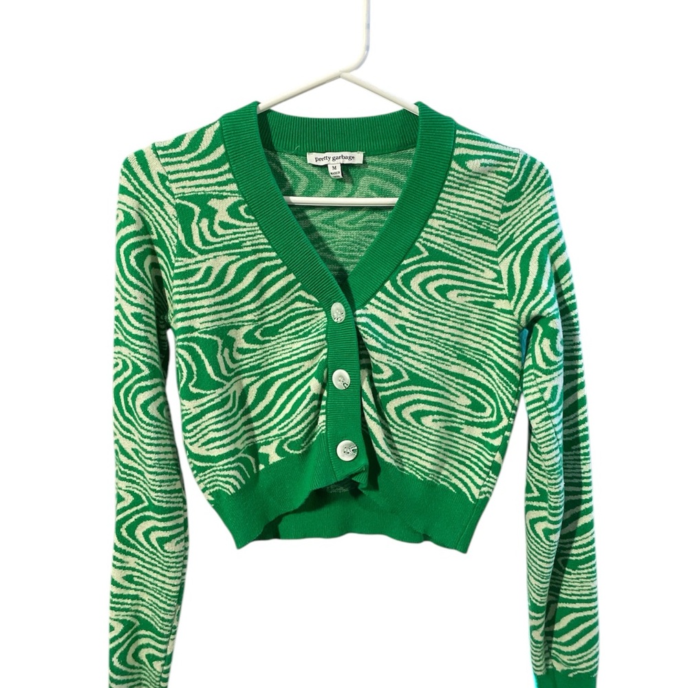 Pitaya ‘Pretty Garbage’ Green Zebra Swirl Print Cardigan